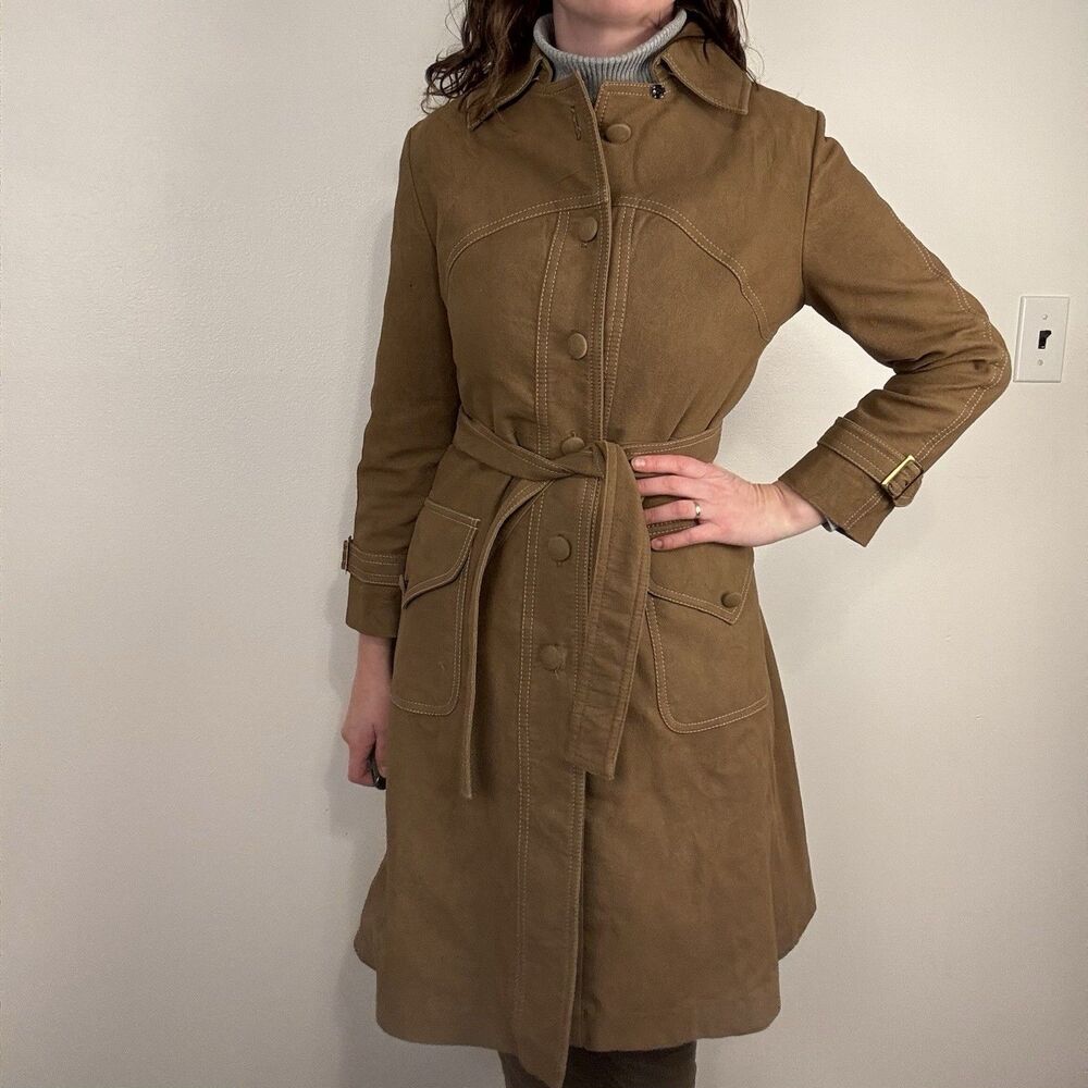 VTG 70s Saks Fifth Avenue Debbie Robert France Faux Suede Belted Jacket Brown - Picture 3 of 13